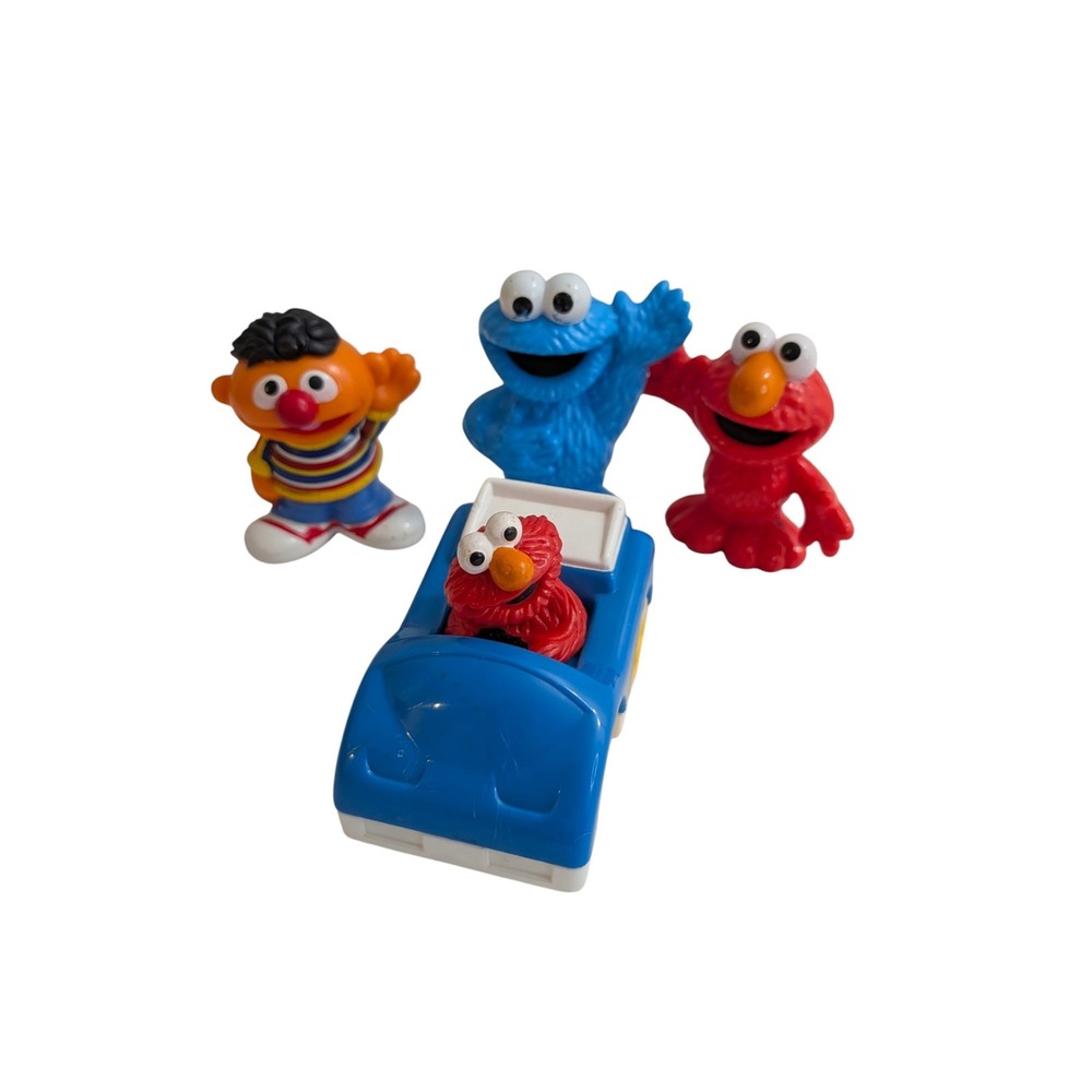 Sesame Street Toy Figure Lot Elmo Cookie Monster Ernie Blue Car 3 Inch Figures